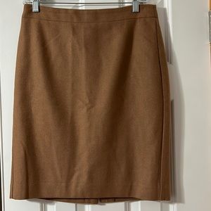 J Crew, the pencil skirt, camel color, size 4 100% wool